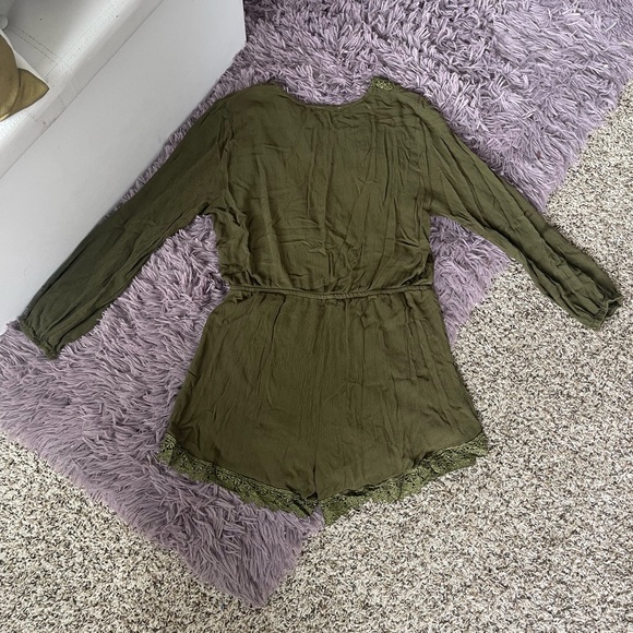 Charlotte Russe Olive Green Lace Trim Romper - Picture 6 of 7